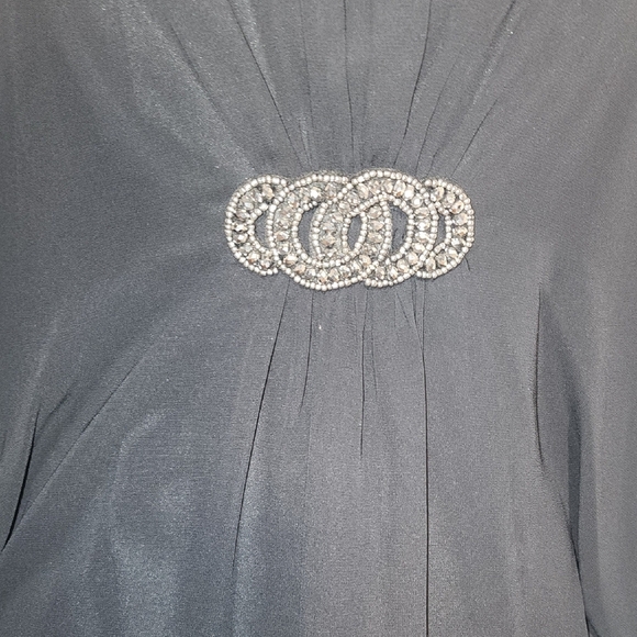 Black Chiffon Overlay Butterfly Sleeve Jeweled Midi Dress - Picture 3 of 5